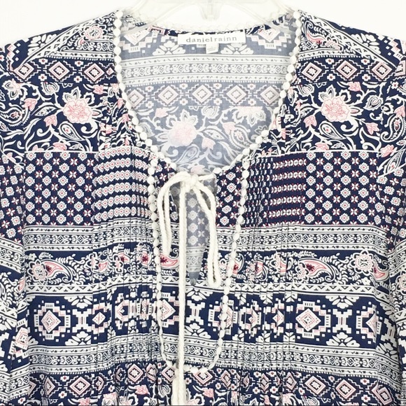 Daniel Rainn Blue Pink Floral Peasant Top S - Picture 2 of 8